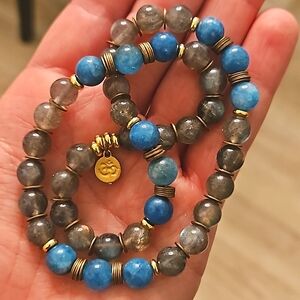 Labradorite & Blue Apatite Gemstone "om" Necklace